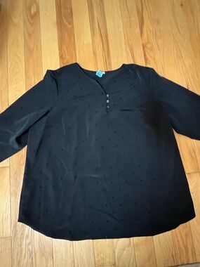 Talbots Black Swiss Dot Button-Front Blouse